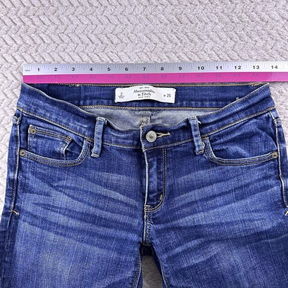 Abercrombie & Fitch Jeans Women’s Slim Straight Low Rise 26/2 Whiskered Blue - Picture 7 of 13